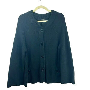 Talbots Cardigan Sweater Women Large Chunky Knit Long Sleeves Pockets Black